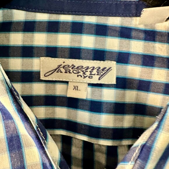 Jeremy Argyle NYC Mens XL Dress Shirt 100% Cotton Blue Checkered Casual - Picture 6 of 7